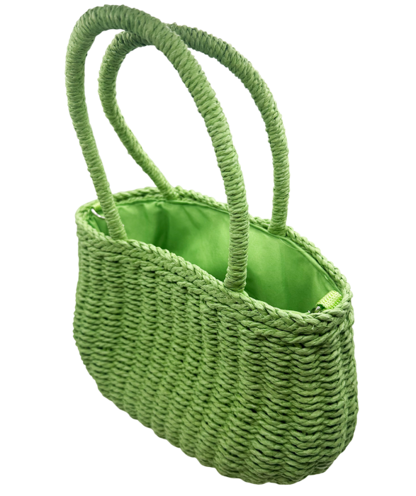 Geantă de damă verde din paie impletite 27x10x17 cm - cu curea de umar [3]