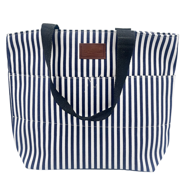 Geanta din panza cu dungi albastre – tote bag mare 42x32 cm [2]