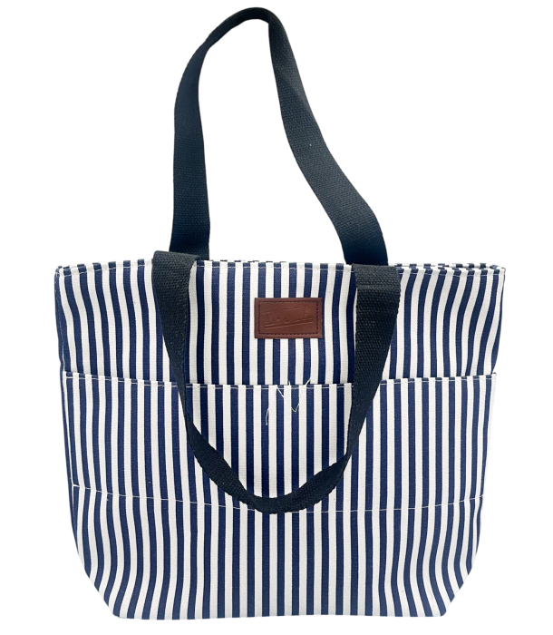 Geanta din panza cu dungi albastre – tote bag mare 42x32 cm [4]
