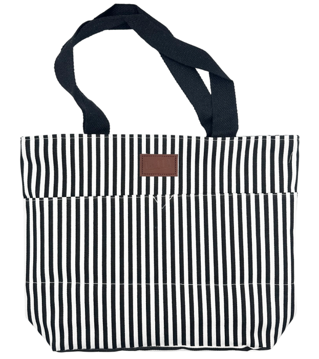Geanta din panza cu dungi negre – tote bag mare 42x32 cm [2]