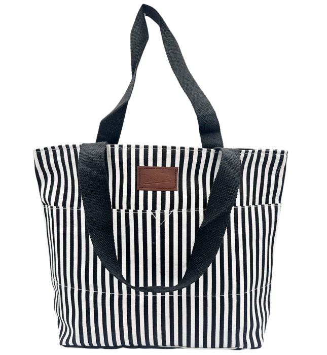 Geanta din panza cu dungi negre – tote bag mare 42x32 cm [3]