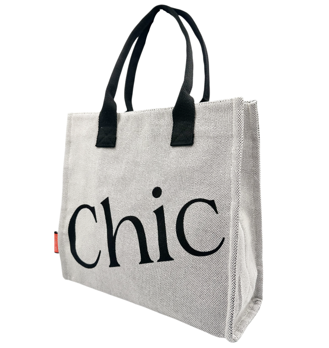 Geanta din panza alba tip Shopper CHIC cu fermoar [2]