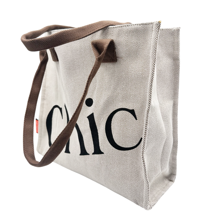 Geanta din panza bej tip Shopper CHIC cu fermoar [4]