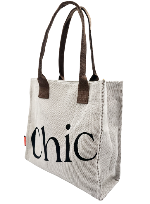 Geanta din panza bej tip Shopper CHIC cu fermoar [3]