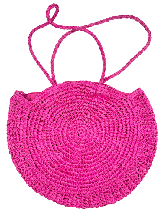 Geanta Rotunda din Paie fucsia IBIZA - Geanta Boho de Vara [2]