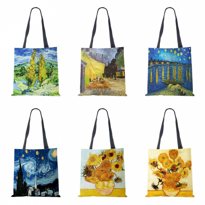 Geanta Shopper din material textil satinat PAINTINGS [5]