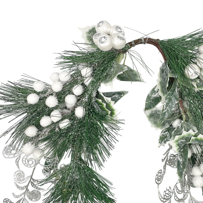 Ghirlanda Craciun cu brad si perle CHARM, Alb, 50cm [2]