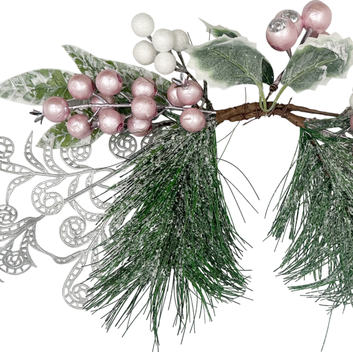 Ghirlanda Craciun cu brad si perle CHARM, Roz, 40cm [2]