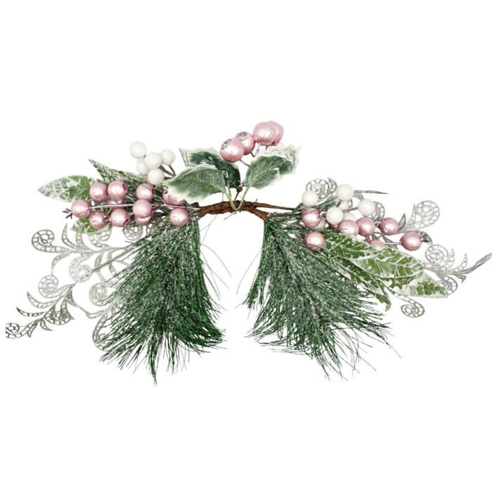 Ghirlanda Craciun cu brad si perle CHARM, Roz, 40cm [3]