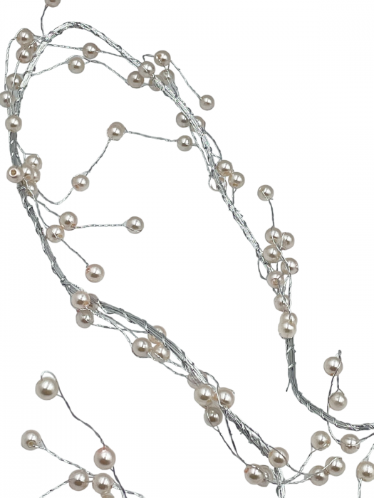 Ghirlanda Craciun cu perlute PEARL, Alb/ Argintiu, 130cm [2]
