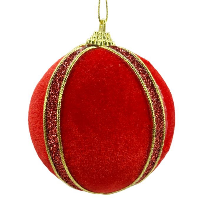 Glob de Crăciun roșu catifelat cu dungi aurii - decor elegant și strălucitor [2]