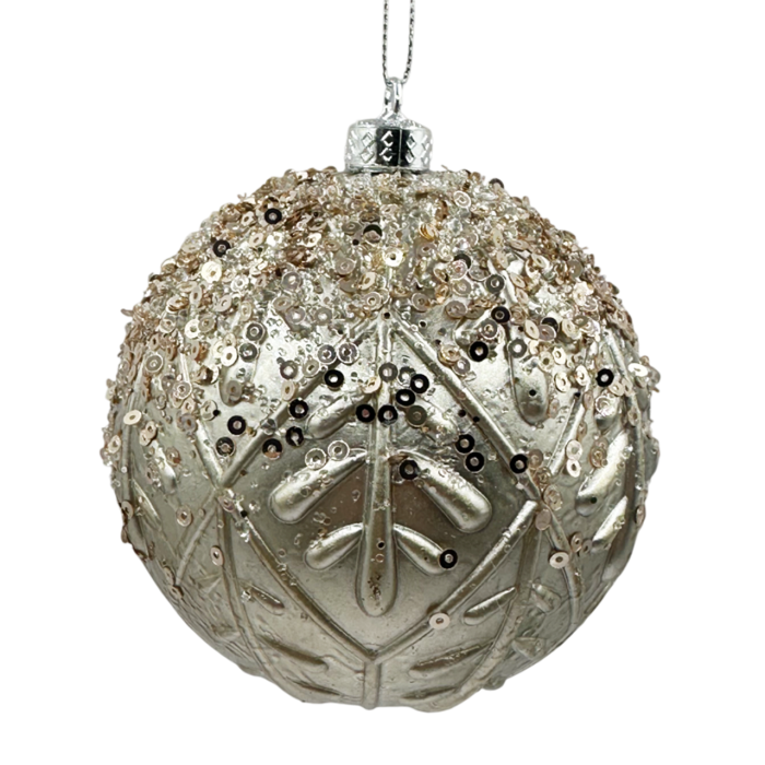 Glob de Crăciun sampanie cu paiete și model frunze [1]