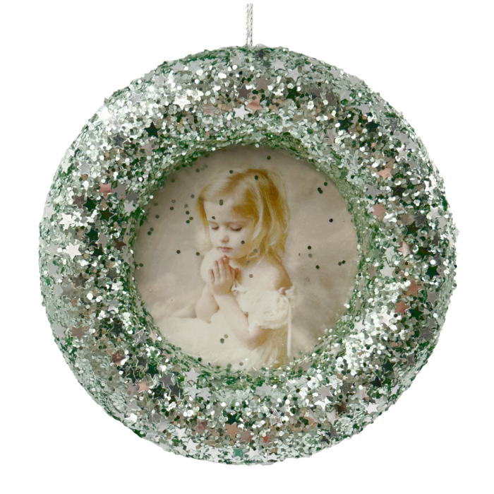 Glob de Craciun Rama foto SHINY, Verde menta, 12cm [1]