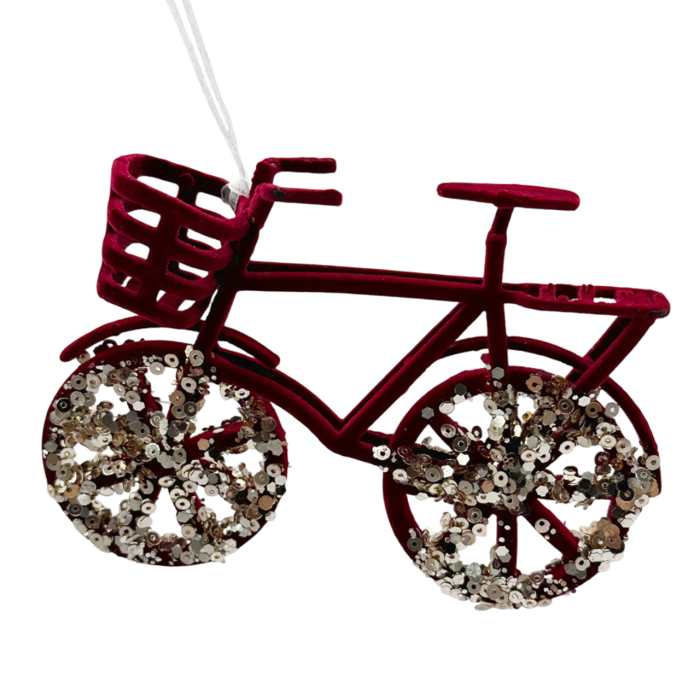Glob de Craciun Bicicleta cu paiete GLAM, Burgundy, 12x9cm [1]