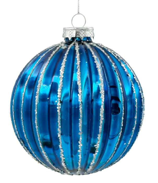 Glob din sticlă cu dungi argintii LUXE CLEMENT, Albastru, 10cm [2]