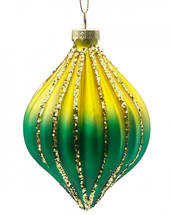 Glob din sticla LUXE PEACOCK, Verde/ Galben, 8cm [1]