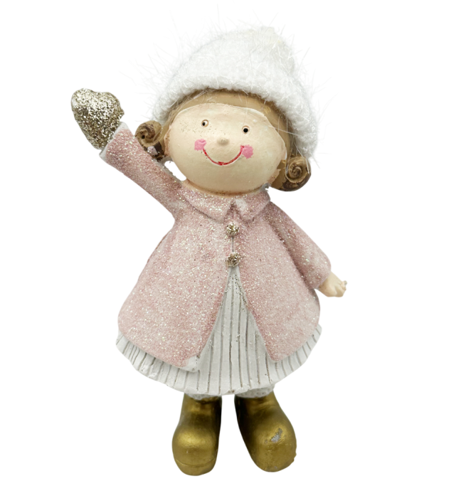 Figurină decorativă fetiță în haină roz cu sclipici – decorațiune de Crăciun [1]