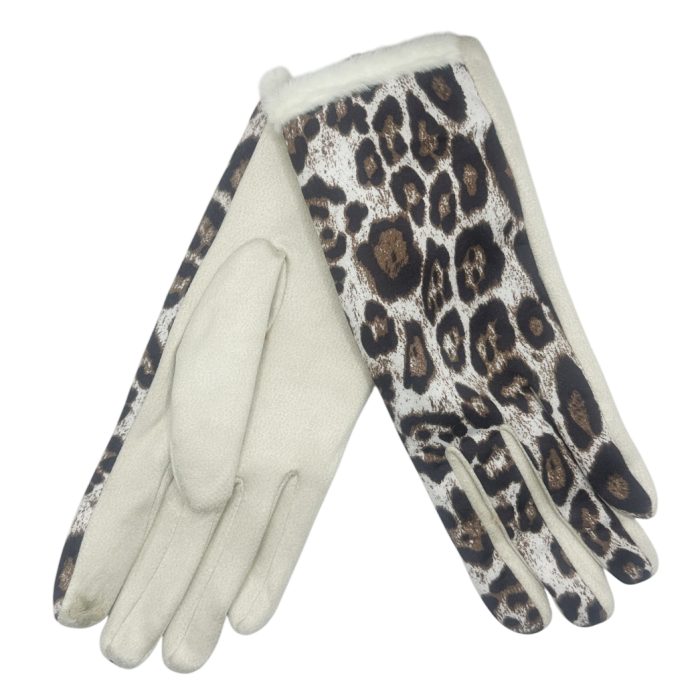 Manusi dama LEOPARD cu blanita la manseta, Crem [1]