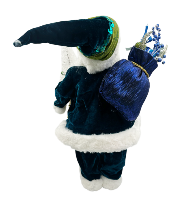 Moș Crăciun decorativ cu brad alb și cadou, NOEL, Albastru, 45cm [2]