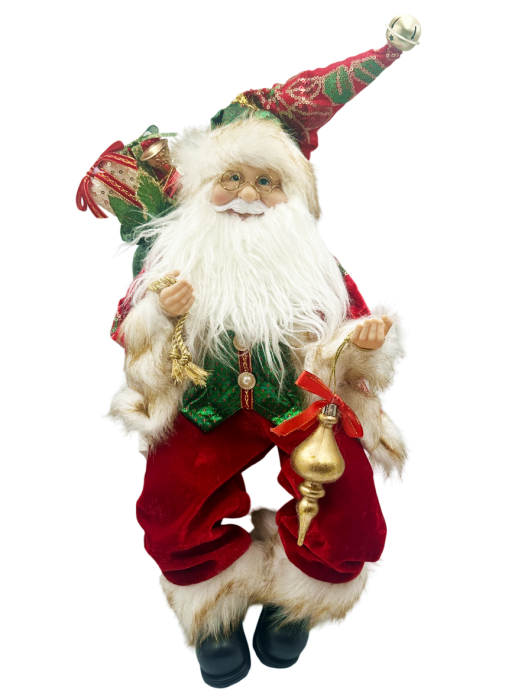 Moș Crăciun decorativ  în roșu și verde, cu sac de cadouri PAPO [1]