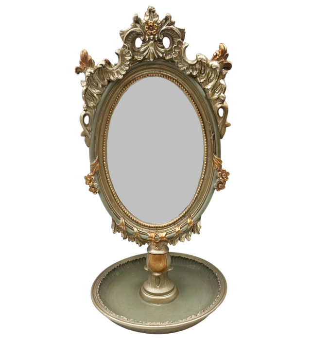 Oglinda Decorativa Vintage GRACE cu Suport, Verde/ Auriu [1]