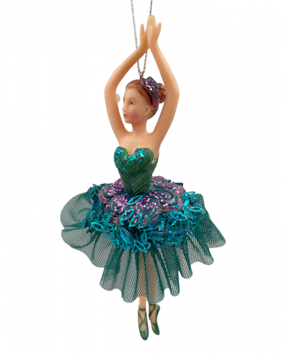 Ornament brad Craciun Balerina MYRA, Verde paun, 17cm [3]