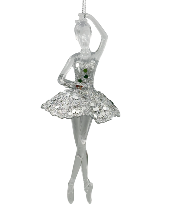Ornament brad Craciun Balerina MYRA, Argintiu, 17cm [1]