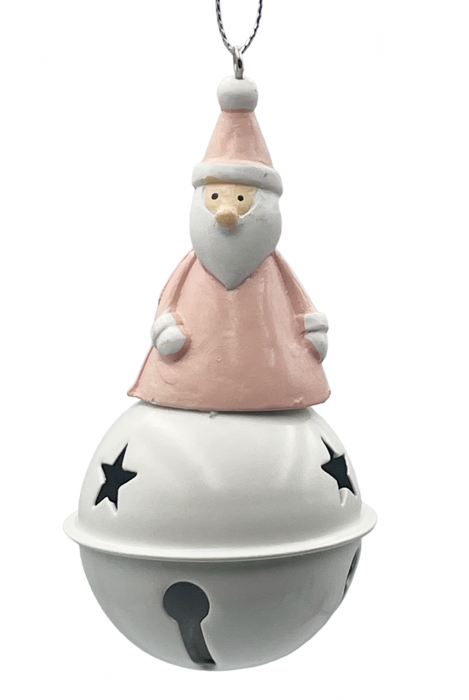 Ornament brad Craciun Clopotel SANTA, Roz/ Alb, 11cm [1]