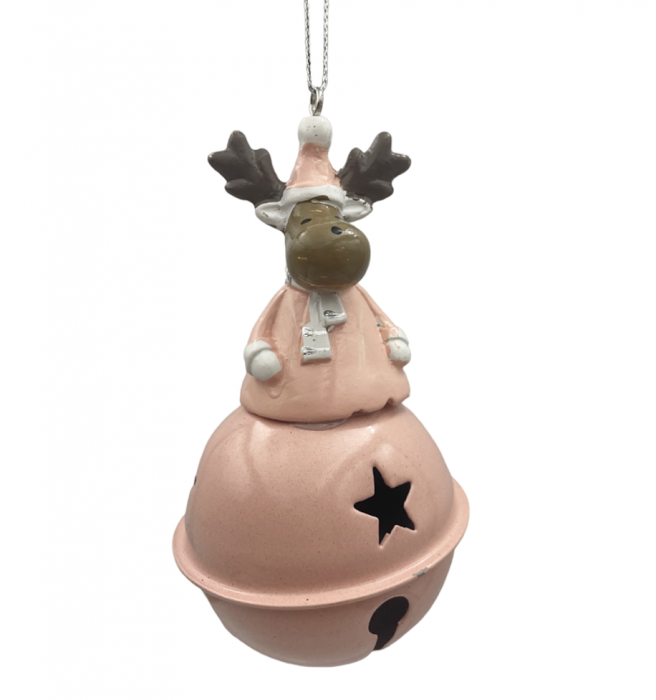 Ornament brad Craciun Clopotel DEER, Roz, 11cm [2]