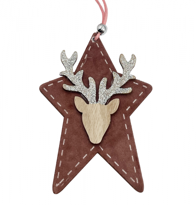 Ornament brad Craciun COUNTRY, Roz, 12cm [3]