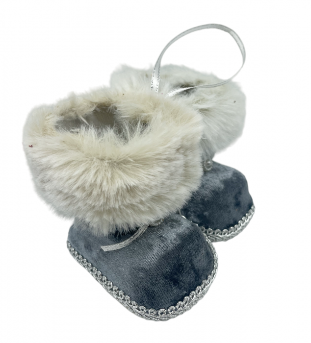 Ornament brad Craciun Ghetute VELVET, Gri argintiu, 9cm [2]