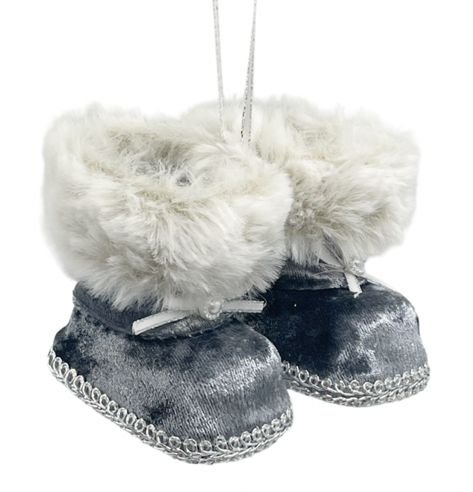 Ornament brad Craciun Ghetute VELVET, Gri argintiu, 9cm [3]