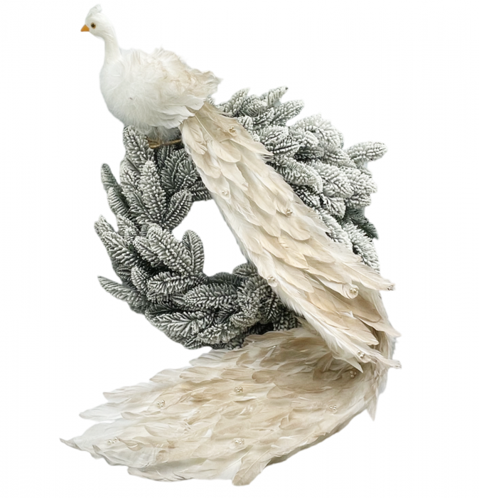 Ornament brad Craciun Paun MISTY, Alb/ Sampanie, 125cm [2]