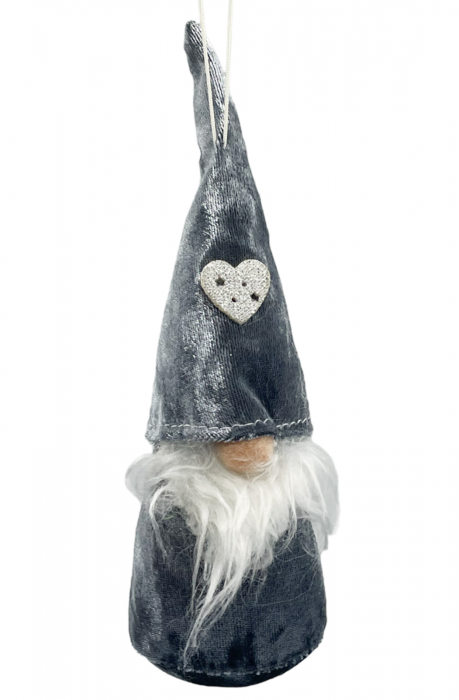 Ornament brad Craciun Spiridus VELVET, Gri argintiu, 18cm [1]