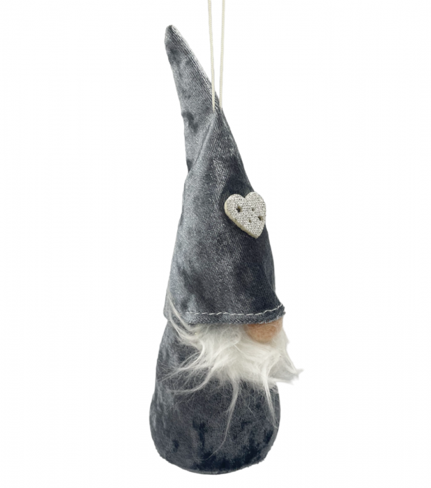 Ornament brad Craciun Spiridus VELVET, Gri argintiu, 18cm [2]