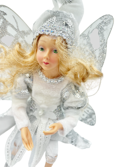 Ornament brad Craciun Zana FAY, Alb/ Argintiu, 30cm [3]