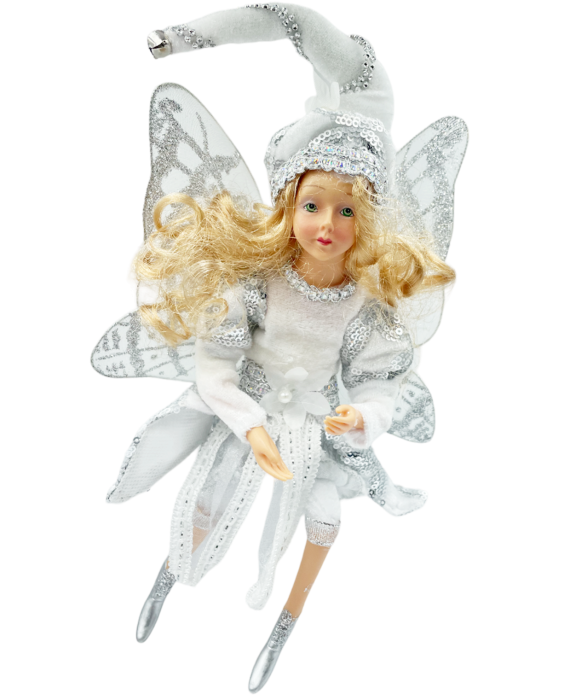 Ornament brad Craciun Zana FAY, Alb/ Argintiu, 30cm [2]