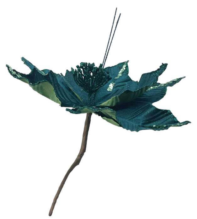 Ornament brad Craciunita BEAUTY, Albastru verzui, 25cm [2]