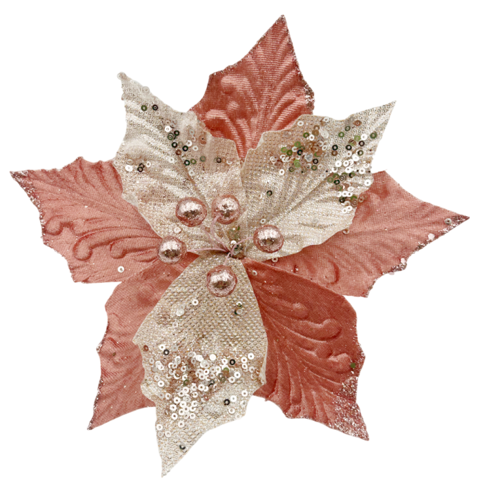 Ornament brad Craciunita LARA, Roz inchis/ Sampanie, 21cm [1]