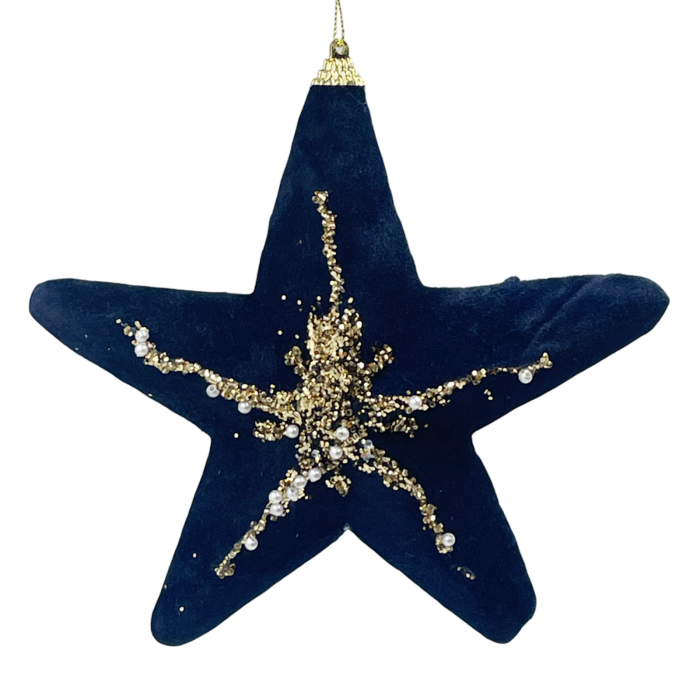 Glob de Craciun Stea BEAUTY, Bleumarin/ Auriu, 20cm [1]