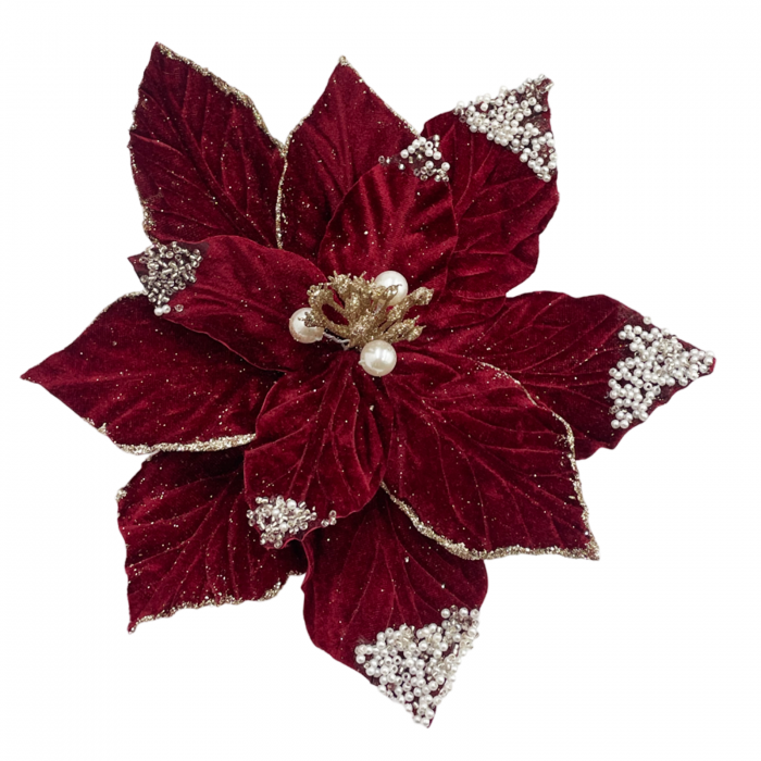 Ornament brad Craciunita PEARL, Burgundy, 23cm [2]