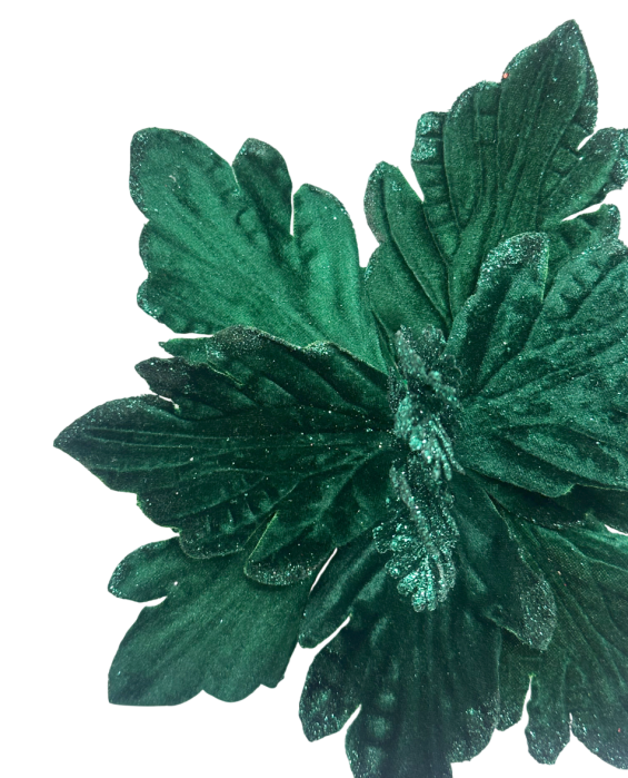 Floare decorativă verde cu sclipici - Craciunita LOVELY, Verde inchis, 25cm [3]