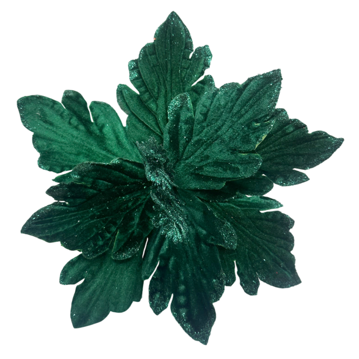 Floare decorativă verde cu sclipici - Craciunita LOVELY, Verde inchis, 25cm [1]