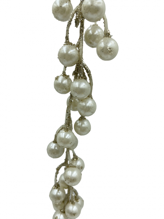 Ornament brad Crenguta curgatoare PEARL, Alb/ Auriu, 25cm [2]
