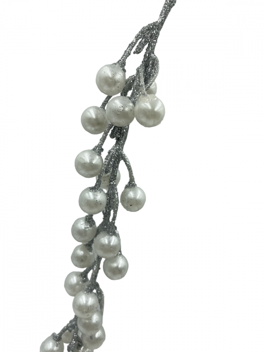 Ornament brad Crenguta curgatoare PEARL, Alb/ Argintiu, 25cm [2]