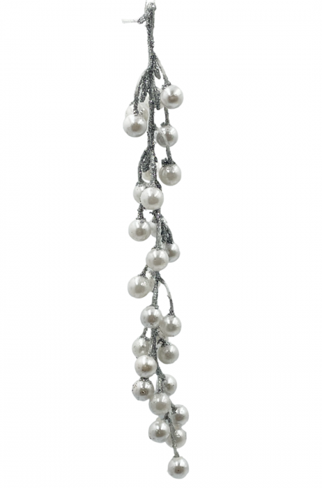 Ornament brad Crenguta curgatoare PEARL, Alb/ Argintiu, 25cm [1]