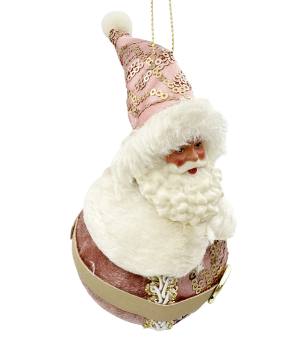 Ornament brad Mos Craciun pe glob JOY, Roz, 14cm [2]
