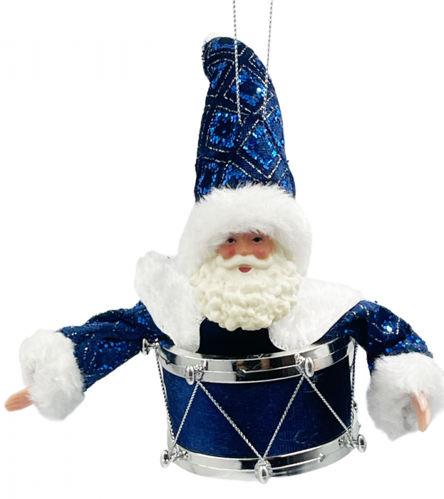 Ornament brad DRUMMER SANTA, Albastru, 14cm [1]