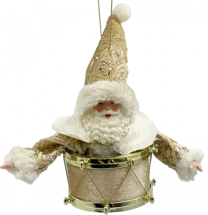 Ornament brad DRUMMER SANTA, Auriu, 14cm [1]