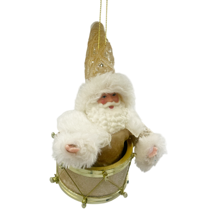 Ornament brad Mos Craciun pe toba JOY, Auriu, 7x10cm [2]